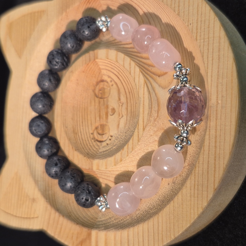 Amethyst and rose quartz lava bead